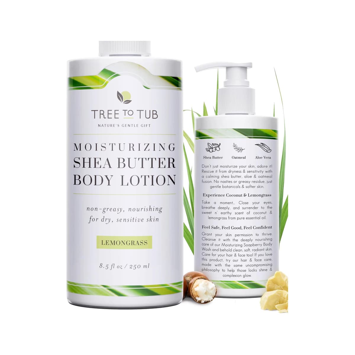 Cocoa Butter Lotion for Sensitive Skin - Moisturizing Shea Butter Lotion for Extremely Dry Skin for Women & Men - Lemongrass & Coconut