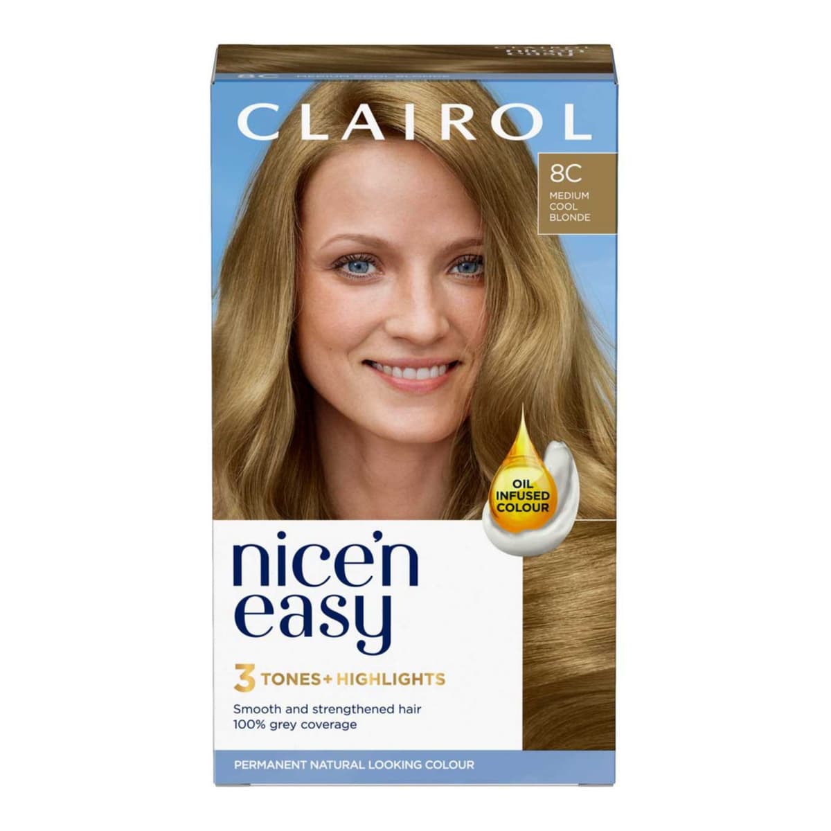 Clairol Nice'n Easy Crème Oil Infused Permanent Hair Dye 8C Medium Cool Blonde