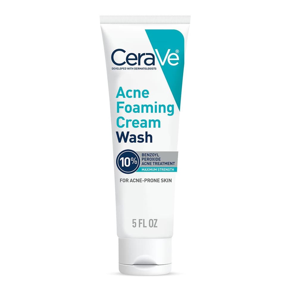 Acne Foaming Cream Wash with 10% Benzoyl Peroxide for Face and Body Fragrance Free