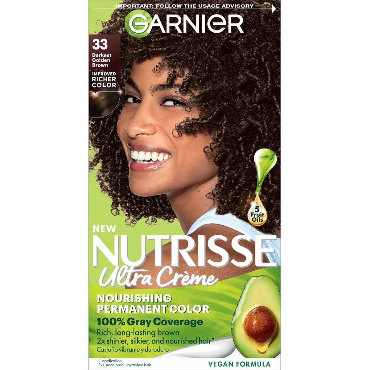 Nutrisse Nourishing Permanent Hair Color Creme, #33 Darkest Golden Brown