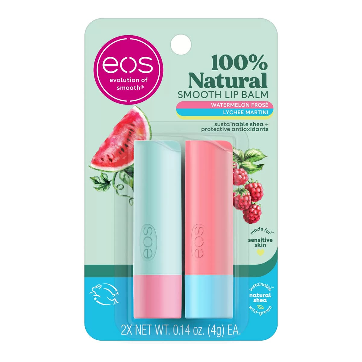 100% Natural Lip Balm Sticks - Watermelon Frosé and Lychee Martini - 2pk