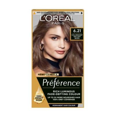 L’Oréal Paris Preference Permanent Hair Dye, Luminous Colour, Cool Iridescent Very Light Brown 6.21