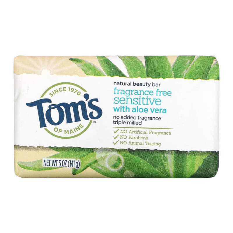 Natural Beauty Bar Soap with Aloe Vera, Fragrance-Free, Sensitive