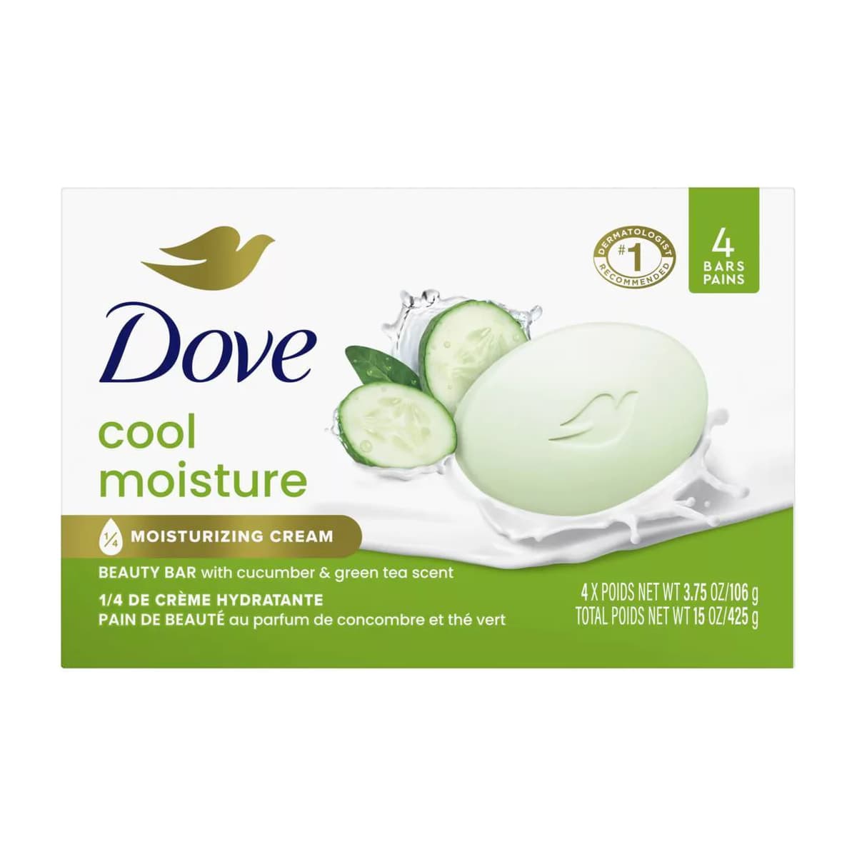 Cool Moisture Beauty Bar Soap - Cucumber & Green Tea - 4pk