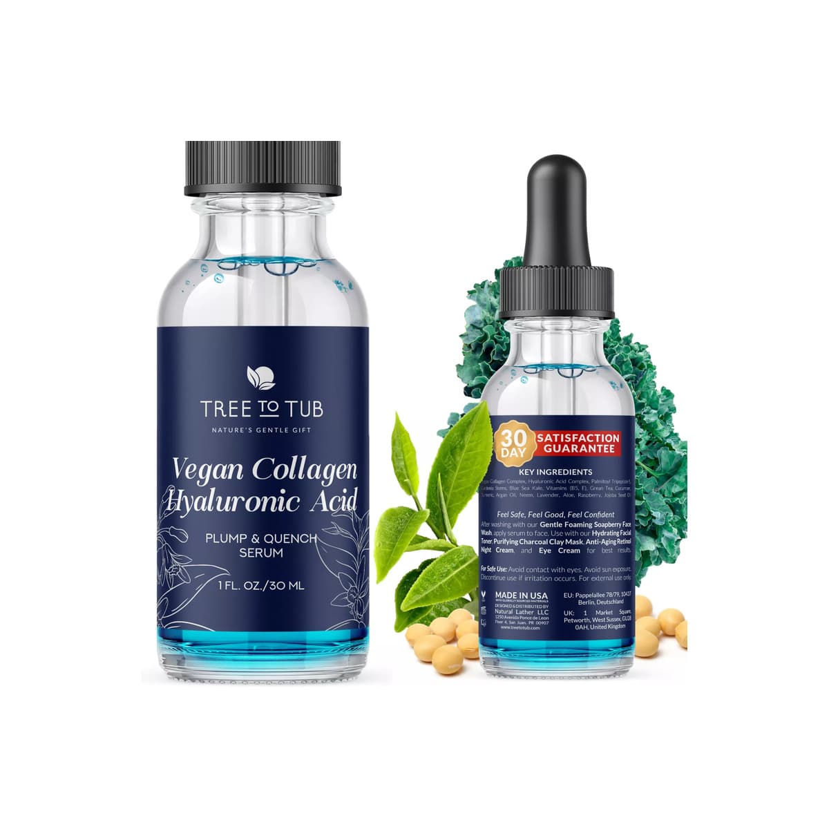 Vegan Collagen Serum for Face - Anti-Aging & Plumping Serum for Women & Men with Vegan Collagen, Hyaluronic Acid, Blue Sea Kale