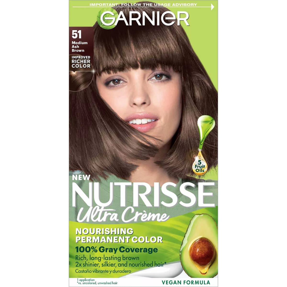 Nutrisse Nourishing Permanent Hair Color Creme, #51 Medium Ash Brown