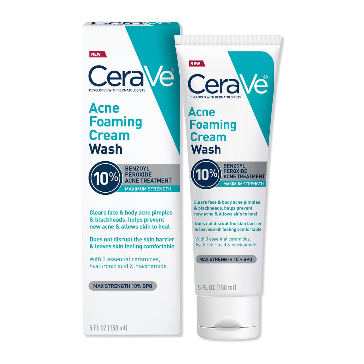 Maximum Strength Acne Foaming Cream Wash with 10% BPO for Face & Body