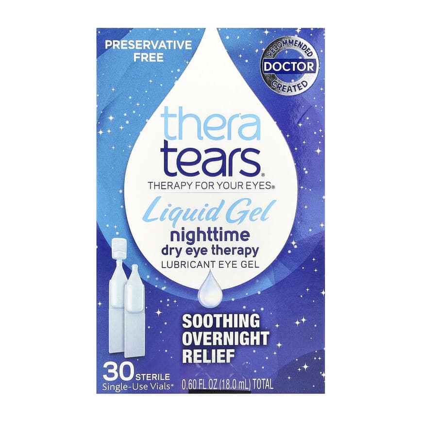 Nighttime Dry Eye Therapy, Lubricant Eye Gel, 30 Single-Use Vials