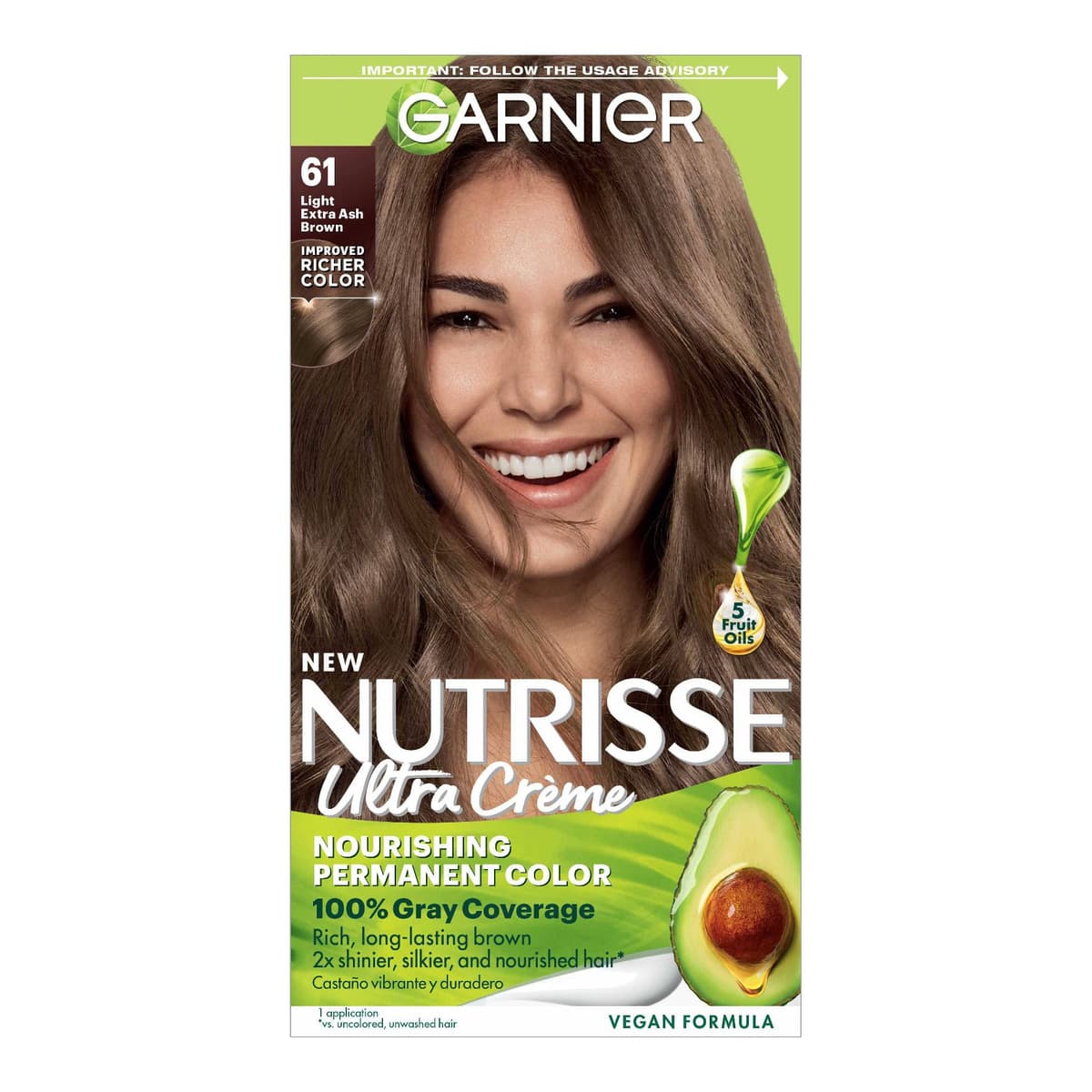 Nutrisse Nourishing Permanent Hair Color Creme, #61 Light Ash Brown
