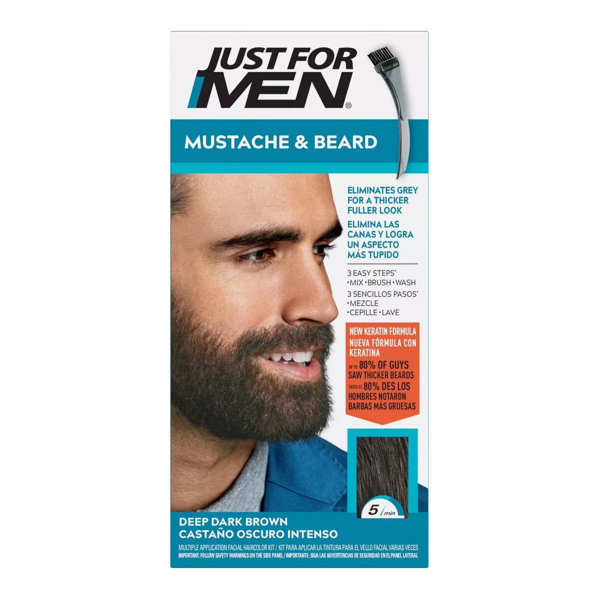 Mustache & Beard Coloring for Gray Hair with Brush Included, Deep Dark Brown M46