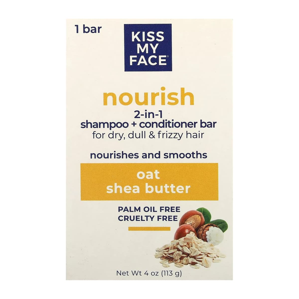 Nourish 2-in-1 Shampoo + Conditioner Bar, For Dry, Dull & Frizzy Hair, Oat & Shea Butter
