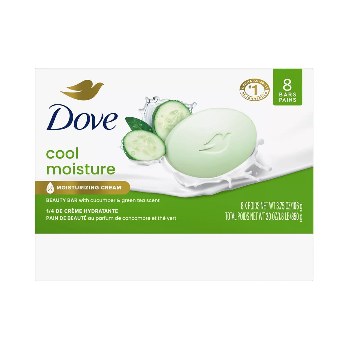 Cool Moisture Beauty Bar Soap - Cucumber & Green Tea - 8pk