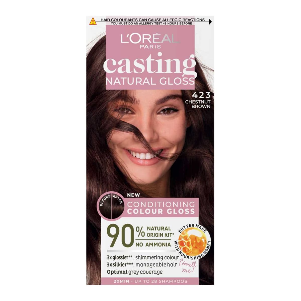 L’Oréal Paris Casting Natural Gloss Semi-Permanent Hair Dye, Ammonia Free, 4.23 Chestnut Brown