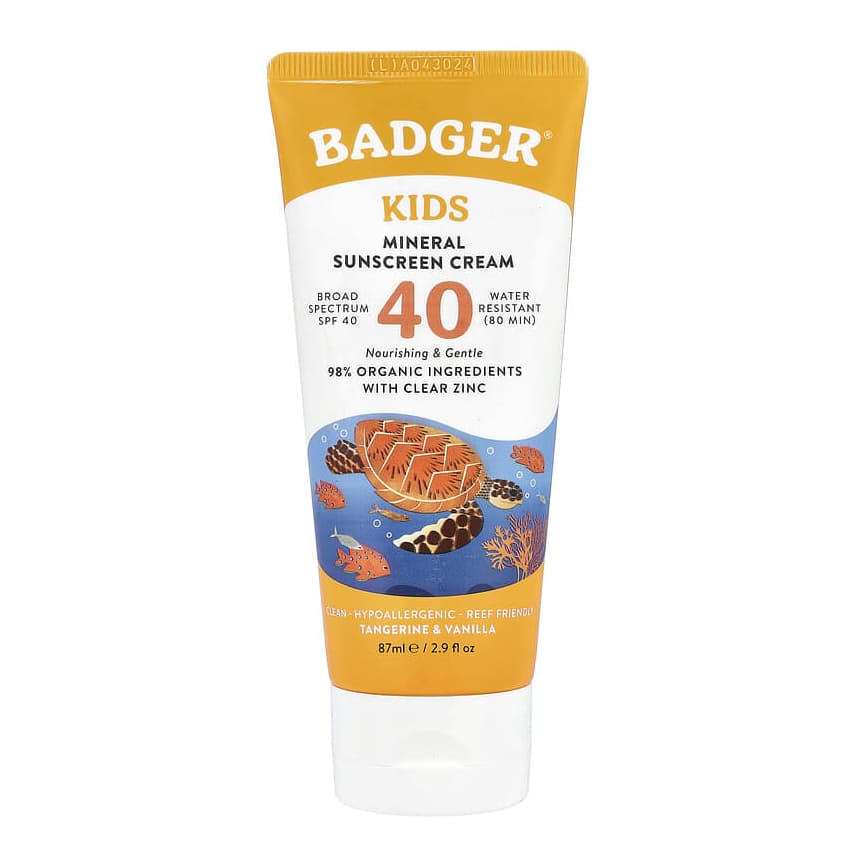 Kids, Mineral Sunscreen Cream, SPF 40, Tangerine & Vanilla