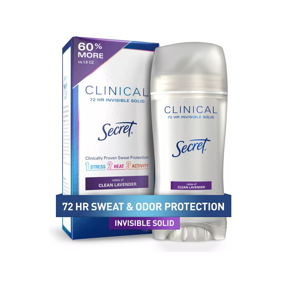 Clinical Strength Invisible Solid Antiperspirant and Deodorant for Women, Clean Lavender