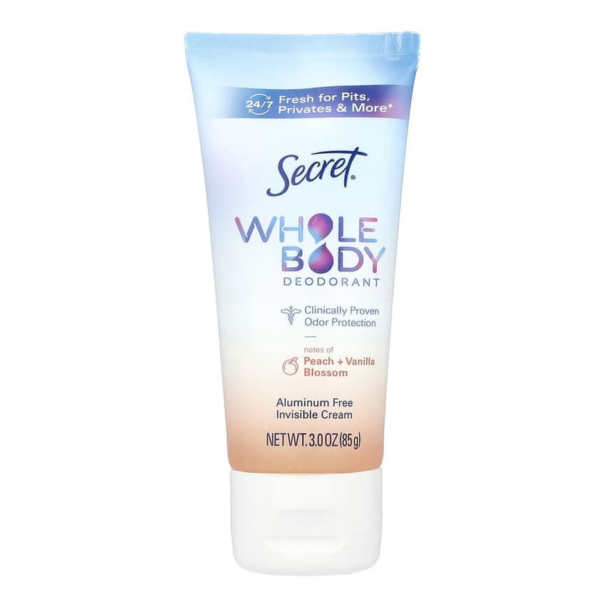 Whole Body Deodorant, Aluminum Free Invisible Cream, Peach + Vanilla Blossom