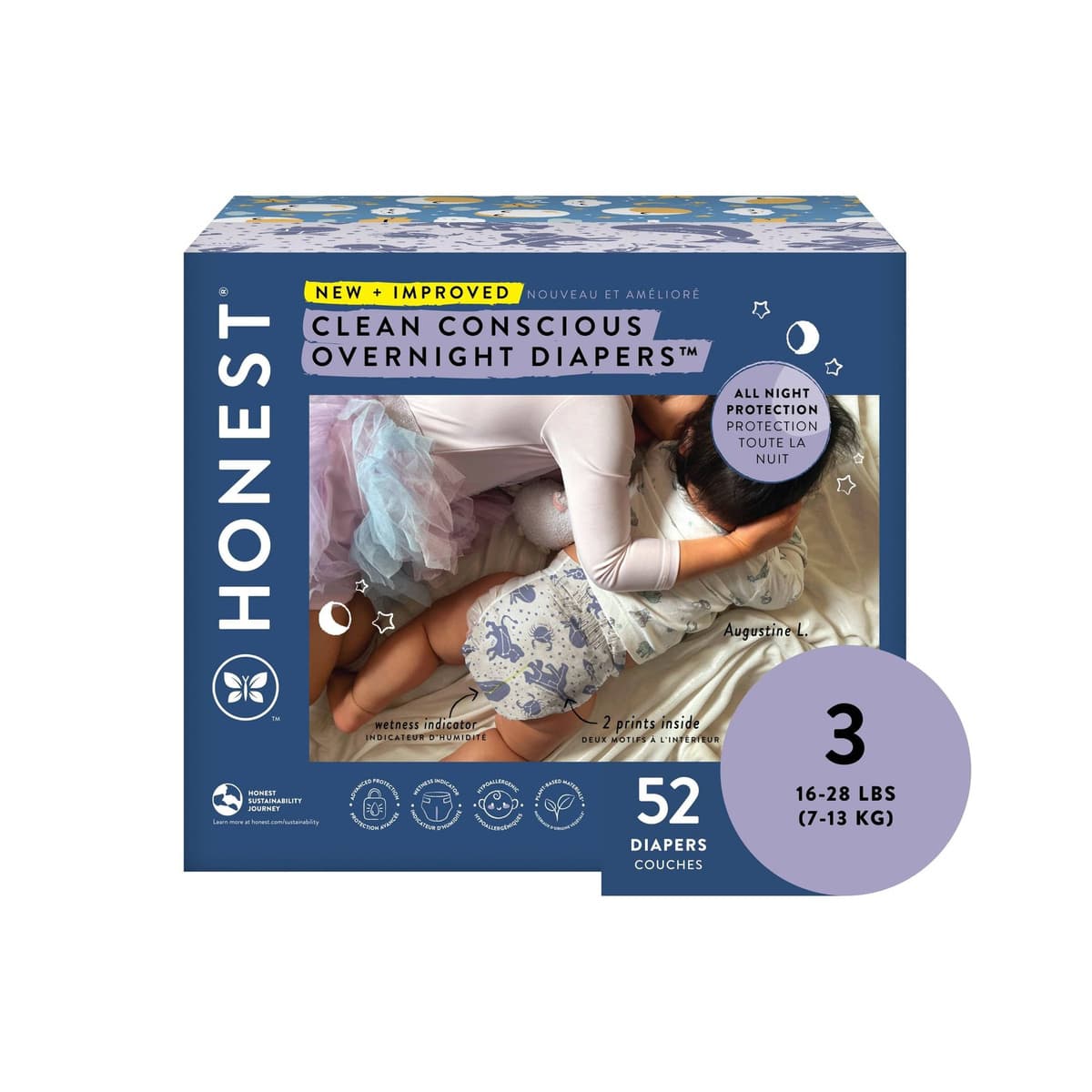 Clean Conscious Disposable Overnight Diapers Cozy Cloud + Star Signs - Size 3