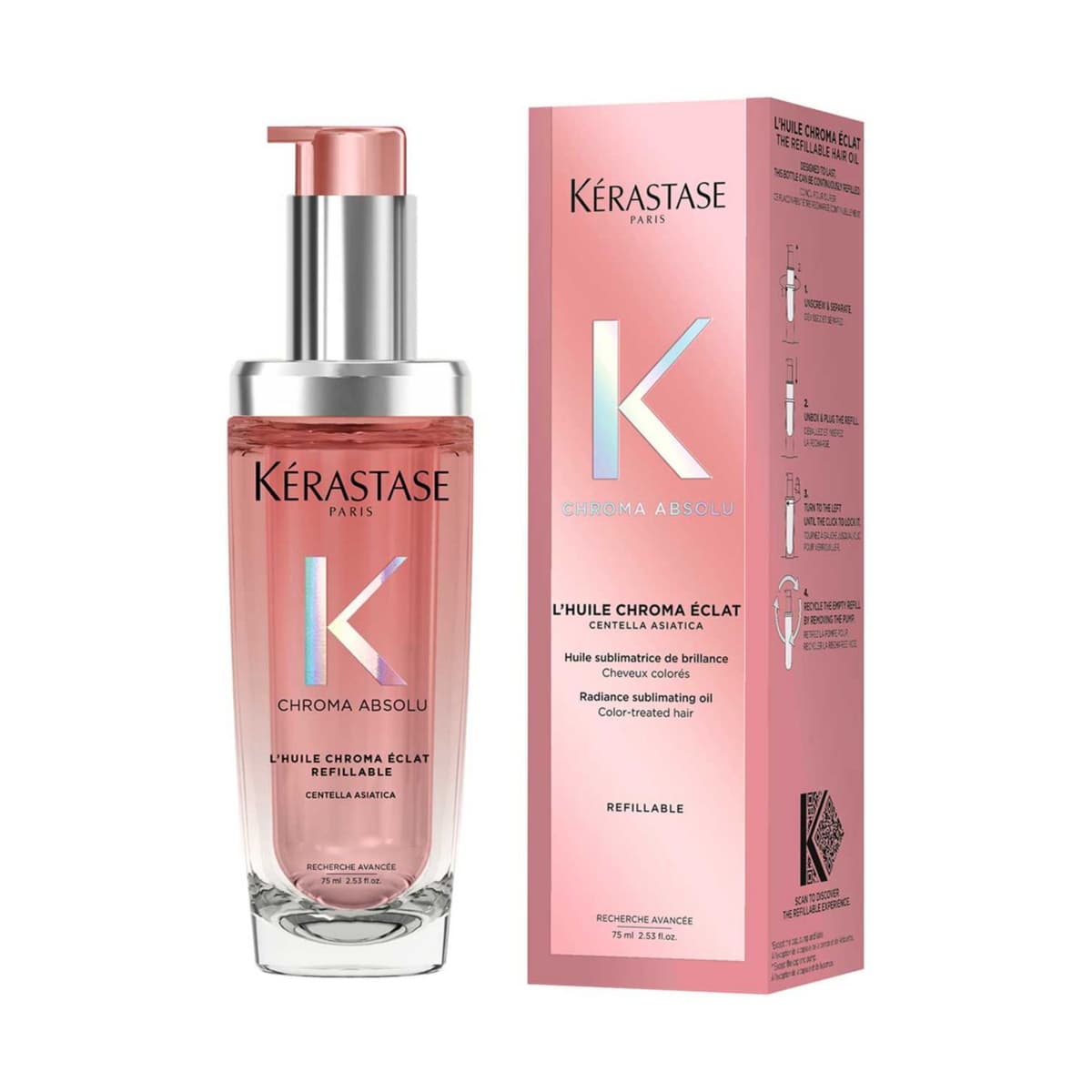 Kérastase Chroma Absolu Hair Oil Huile Chroma Éclat Refillable Bottle, for Fine-Medium Hair with Amino Acid & Lactic Acid