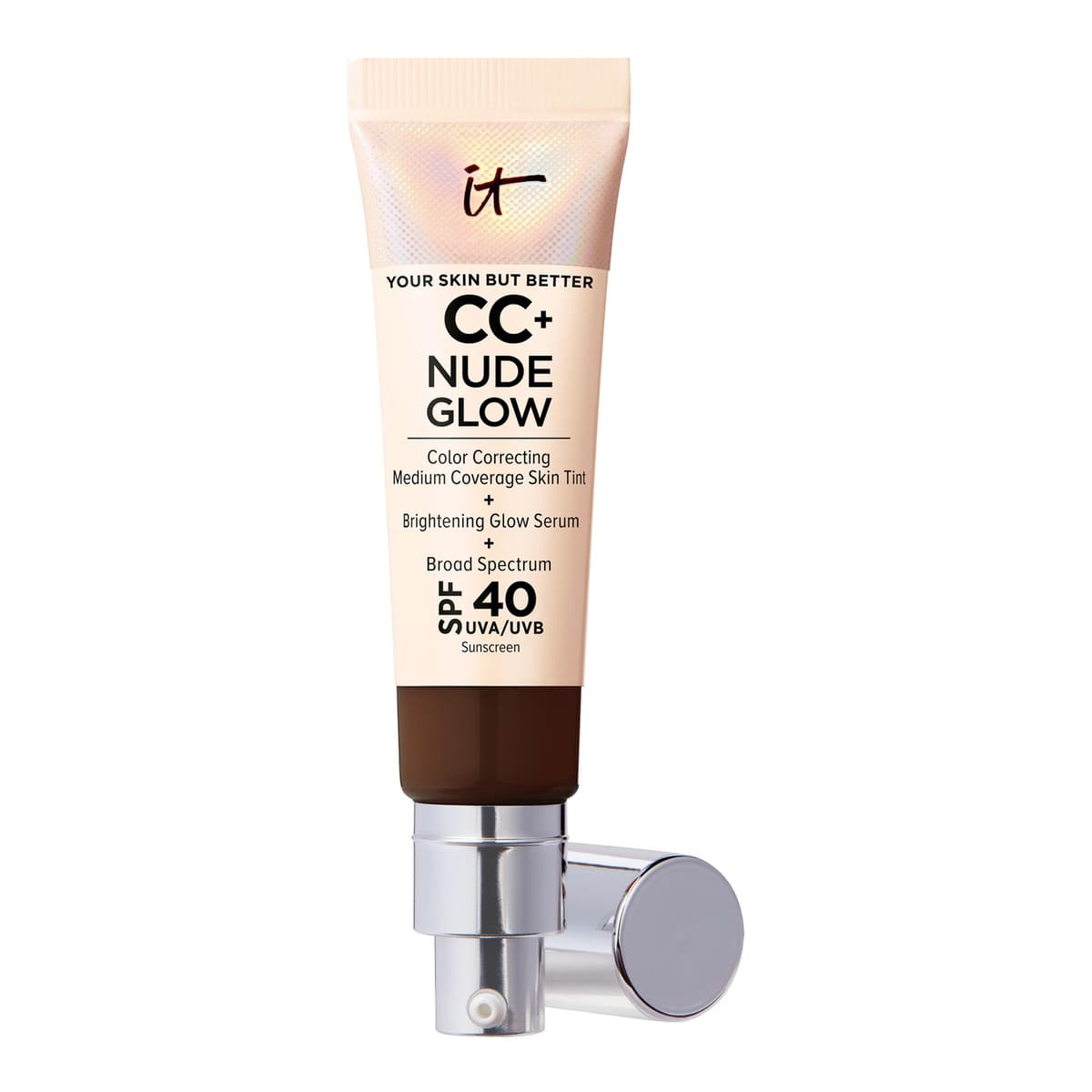 CC+ Nude Glow Lightweight Foundation + Glow Serum with SPF 40 and Niacinamide, Deep Mocha