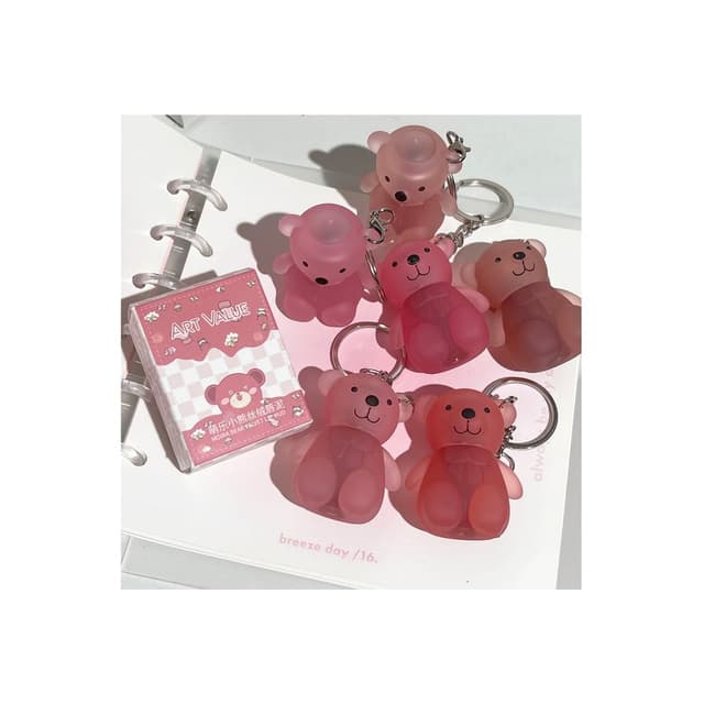 Cute Bear Keychain Velvet Lip Mud, #2# Almond Cheese