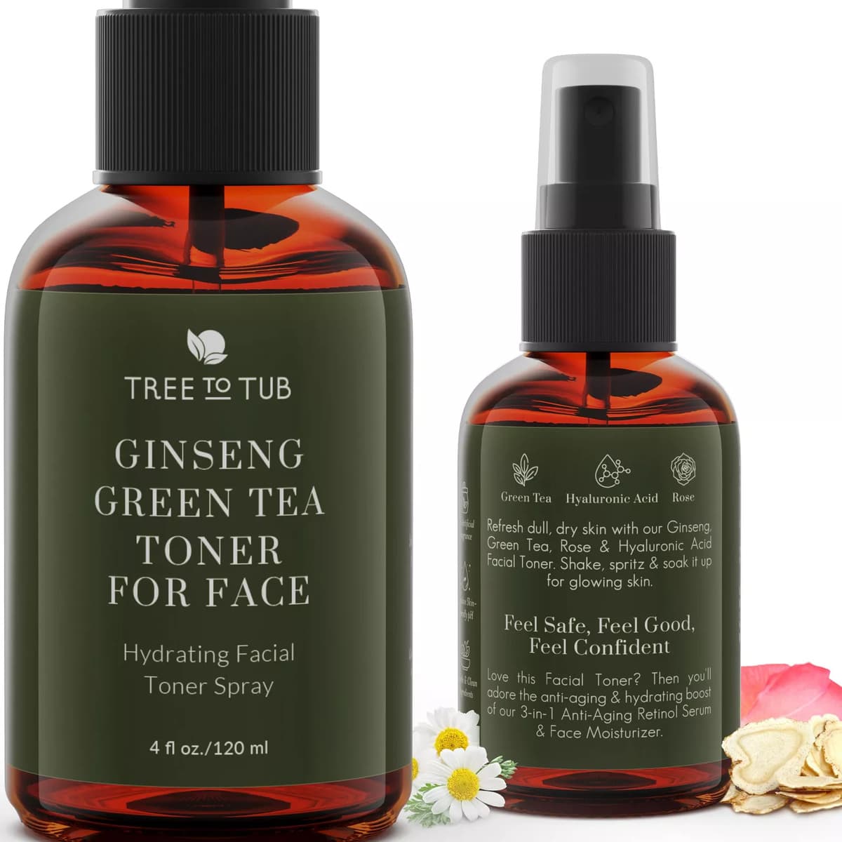 Hydrating Facial Toner Spray for Dry & Sensitive Skin - Alcohol Free Witch Hazel & Rose Water Face Toner for Women & Men w/Hyaluronic Acid