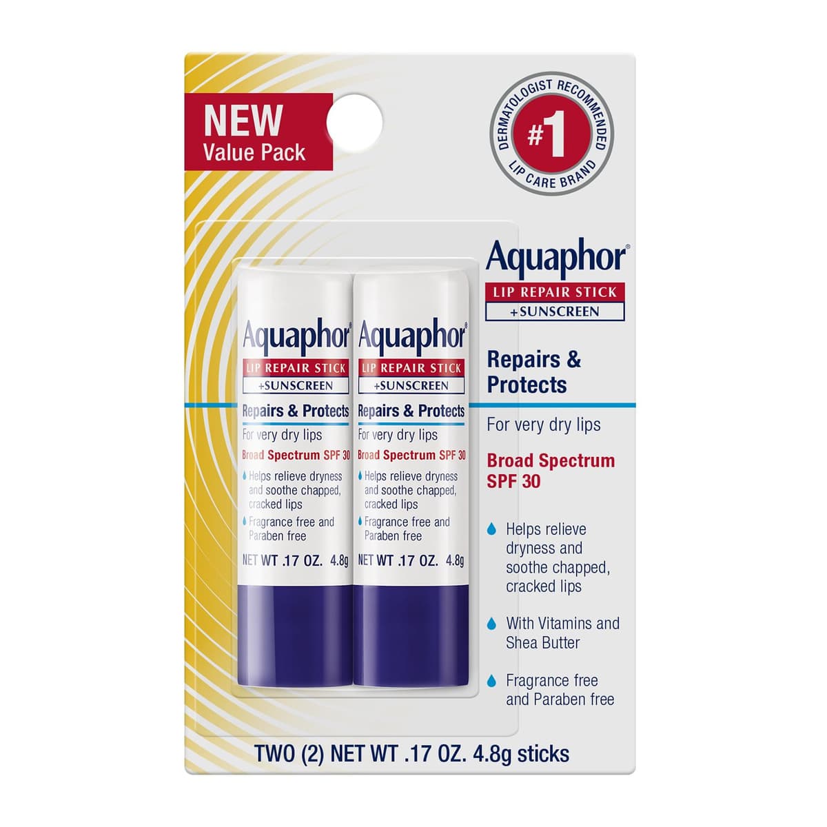 Lip Balm Repair Stick for Chapped Lips - SPF30 - 2pk