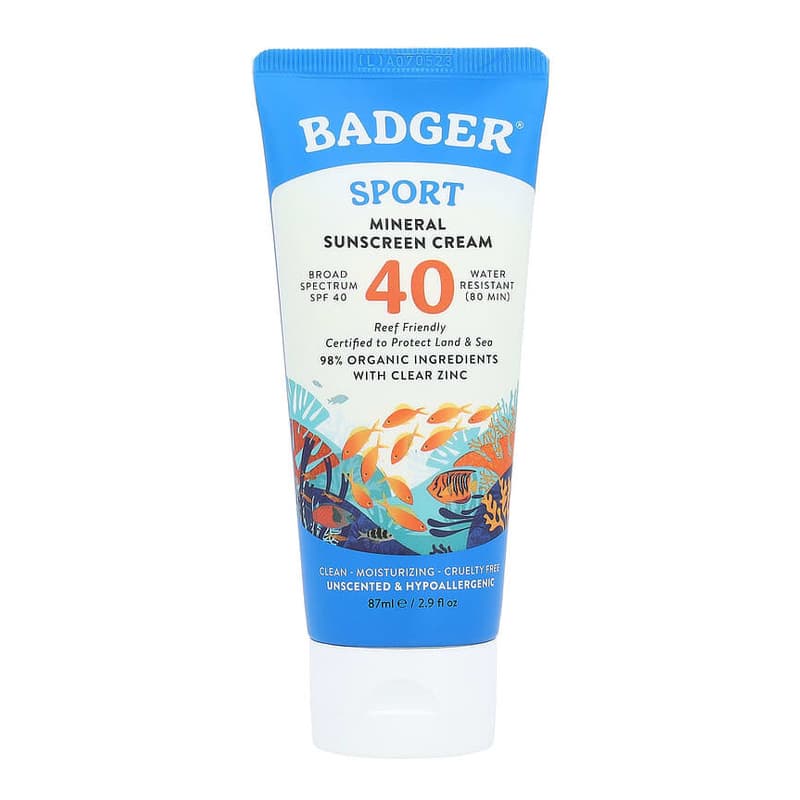 Sport, Mineral Sunscreen Cream, SPF 40, Unscented