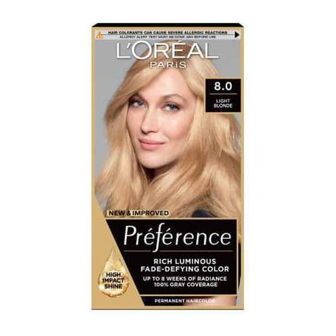 L’Oréal Paris Preference Permanent Hair Dye, Luminous Colour, Light Blonde 8