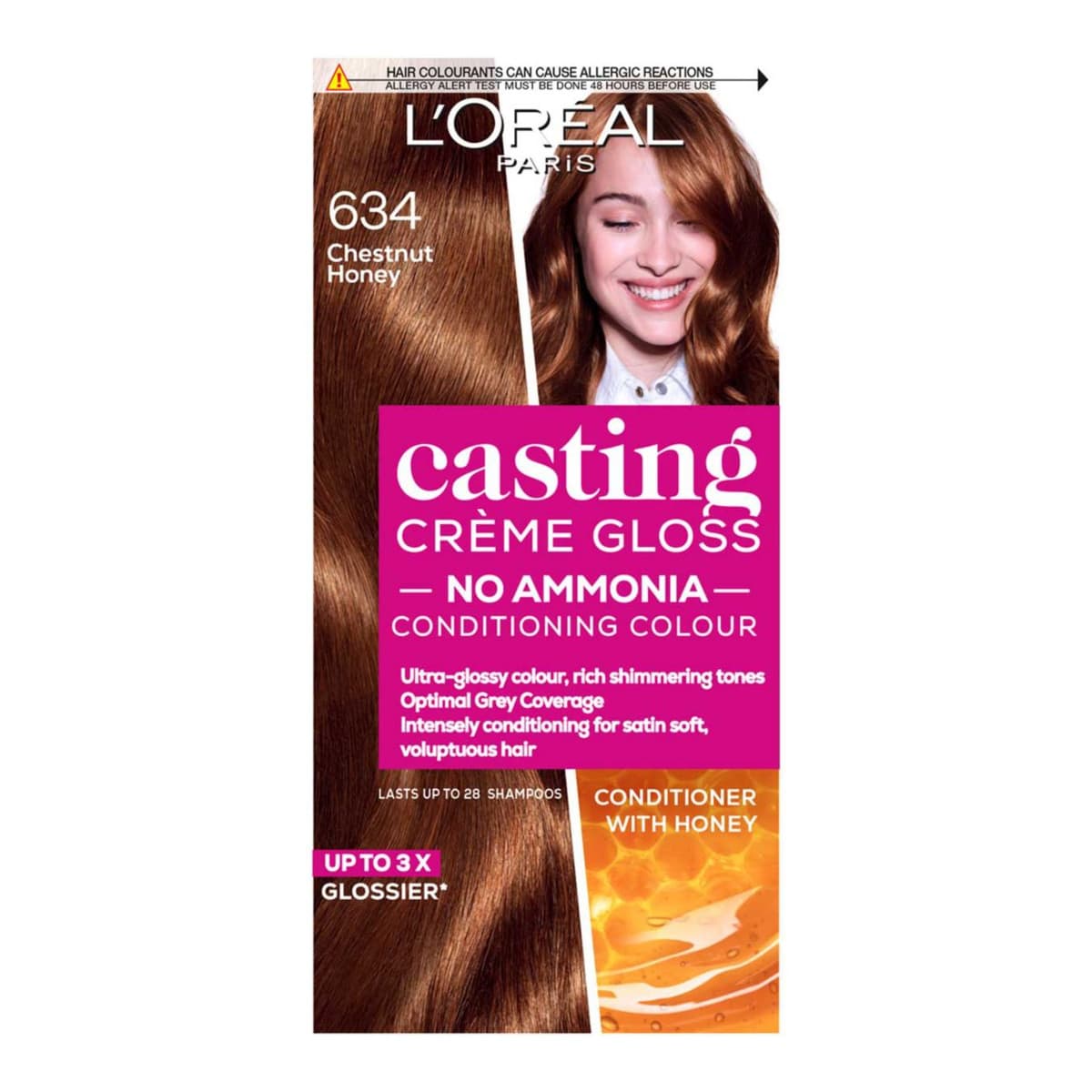 Paris Casting Creme Gloss Semi-Permanent Hair Dye, Brown Hair Dye 634 Chesnut Honey Brown