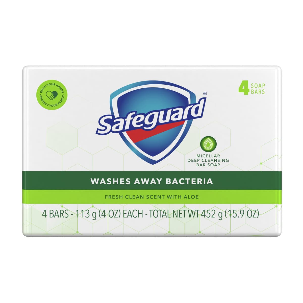 Deodorant Bar Soap, White with Aloe, 4 count