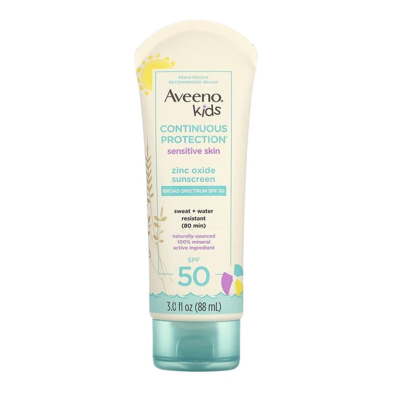 Kids, Continuous Protection Zinc Oxide Sunscreen, Sensitive Skin, SPF 50