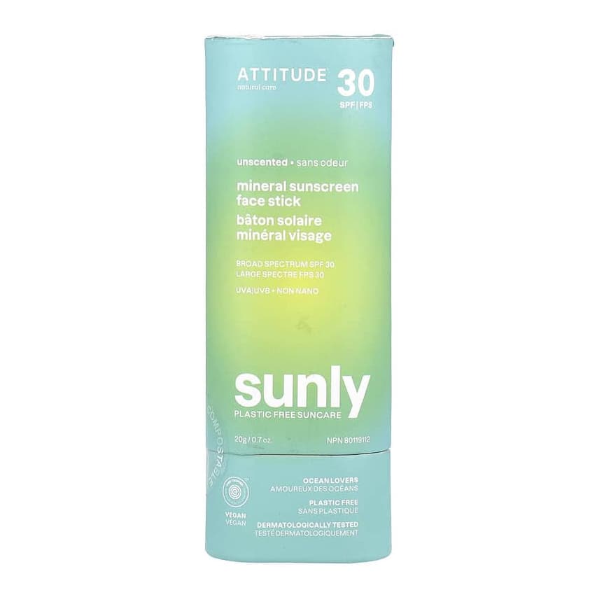 Sunly, Mineral Sunscreen Face Stick, SPF 30, Unscented
