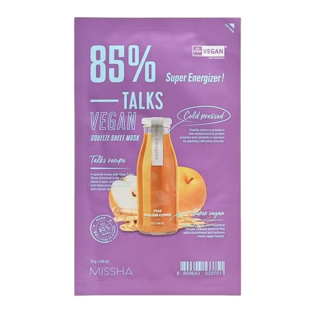 Talks Vegan Squeeze Sheet Mask, Super Energizer