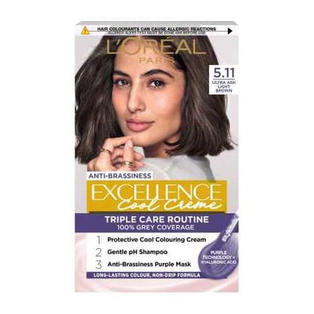 L’Oréal Paris Excellence Cool Crème Permanent Hair Dye, Long-lasting Anti-Brassiness Colour, 5.11 Ultra Ash Light Brown