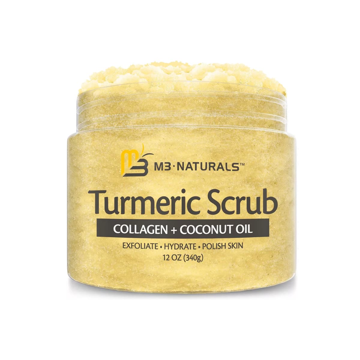 Turmeric Body Scrub, Skin Exfoliator with Collagen and Coconut Oil, M3 Naturals