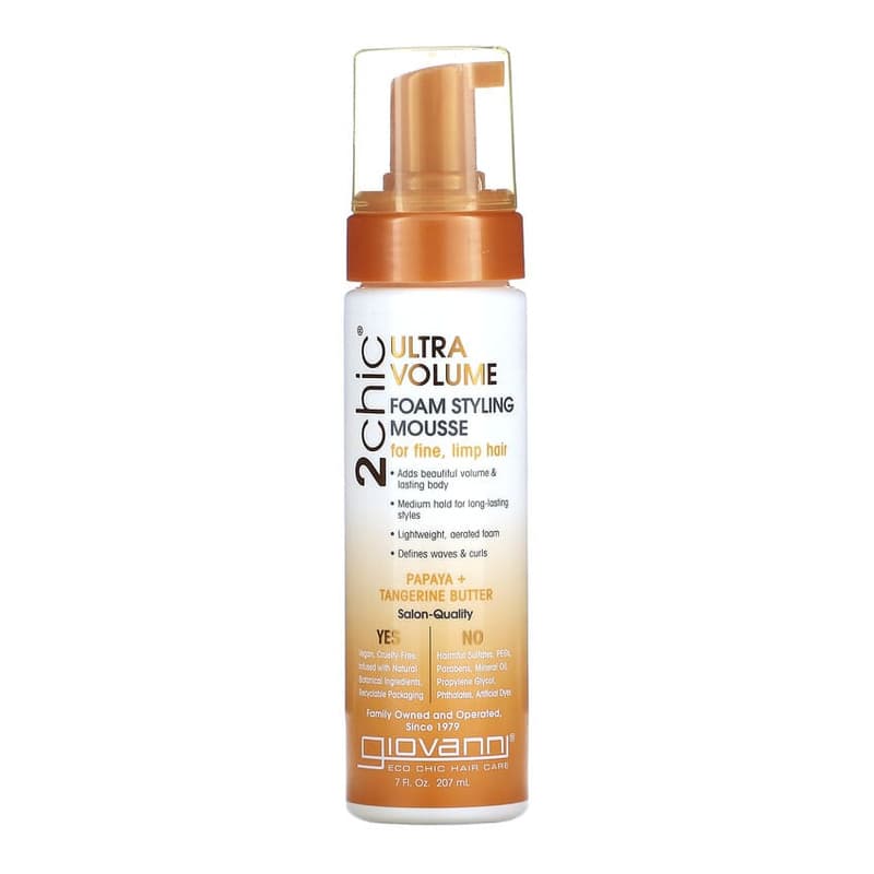 2chic, Ultra-Volume Foam Styling Mousse, For Fine, Limp Hair, Papaya + Tangerine Butter
