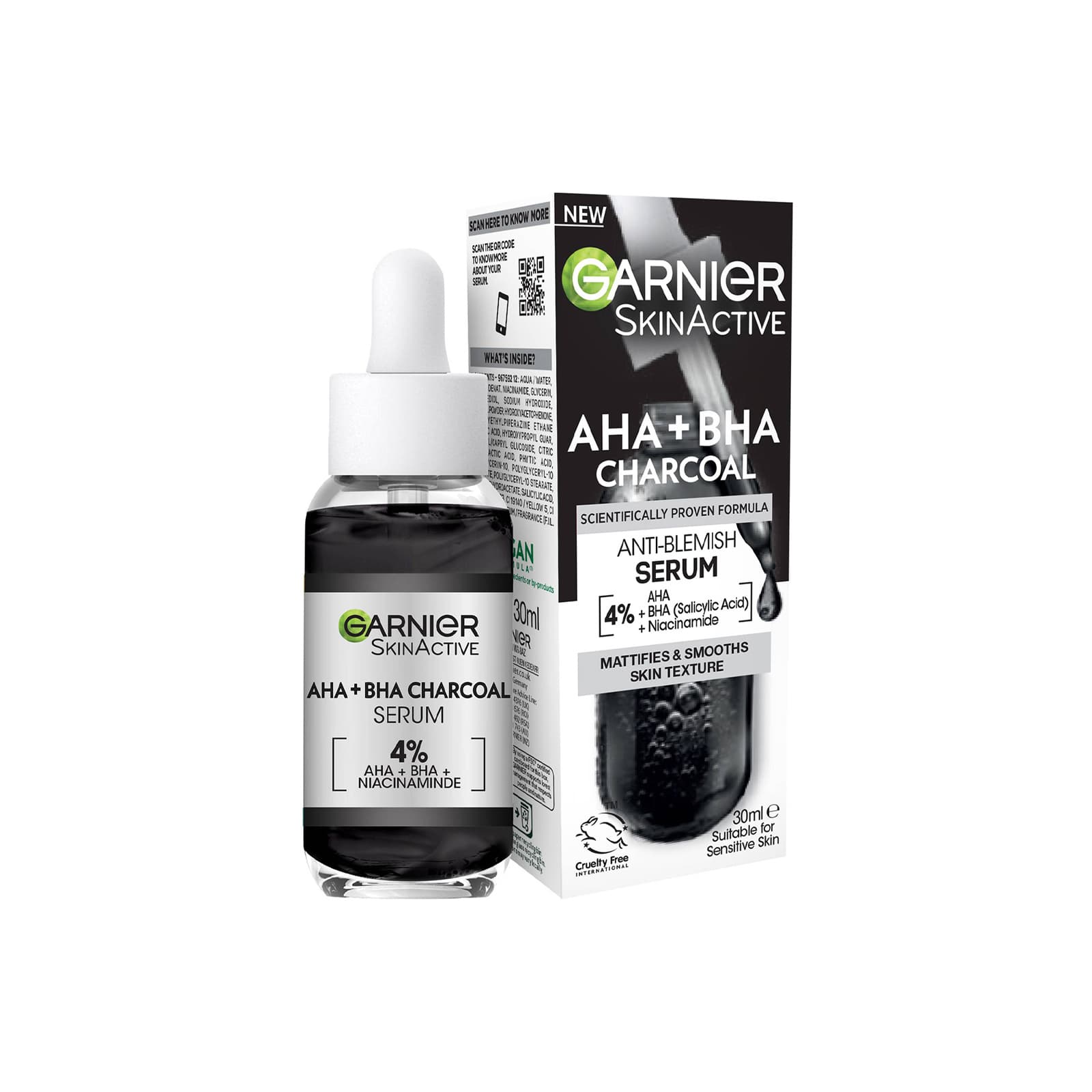 Skinactive 4% AHA BHA and Niacinamide Charcoal Serum, Resurface and Smooth Skin Texture