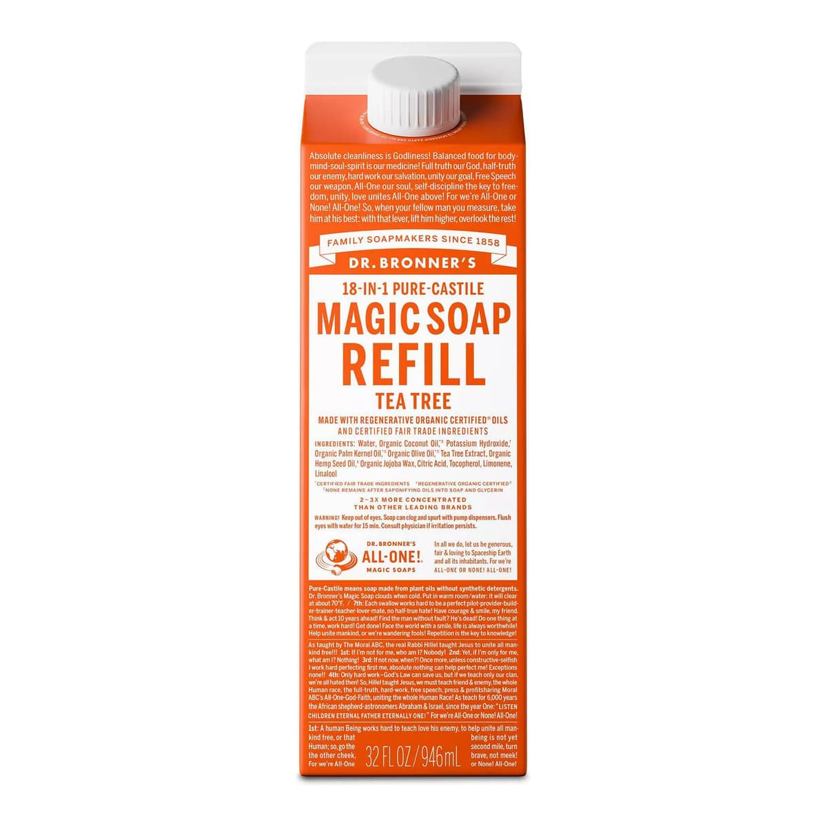 Pure Castile Liquid Soap Bodywash Refill Carton - Tea Tree
