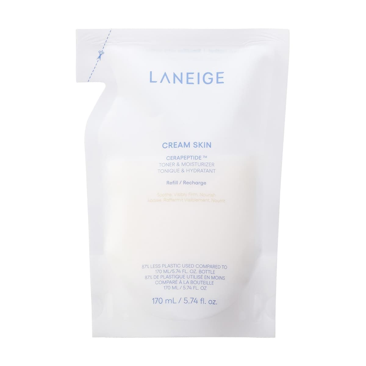 Cream Skin Refillable Toner & Moisturizer with Ceramides and Peptides