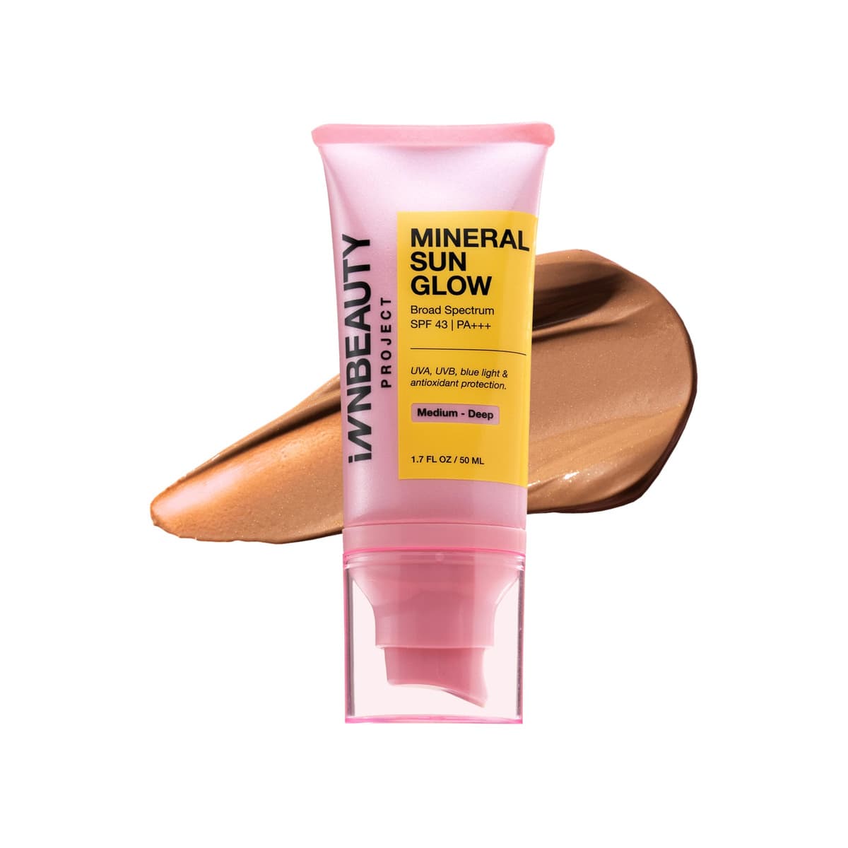 Mineral Sun Glow Broad Spectrum Sunscreen SPF 43 PA +++ with Peptides and Vitamin C, Medium-Deep
