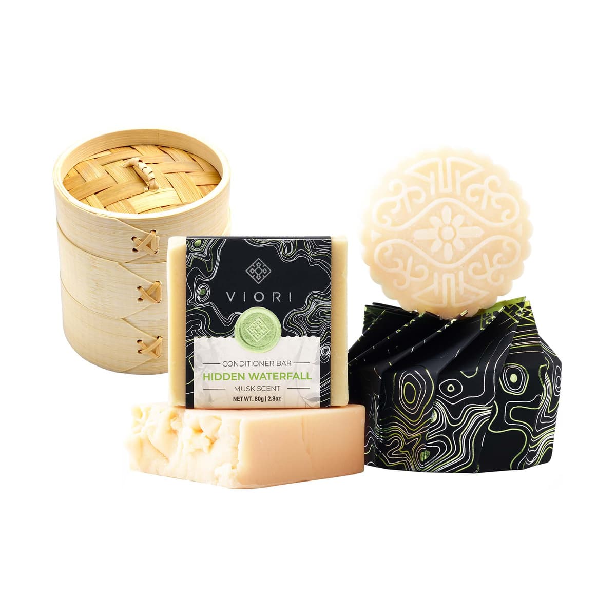 Hair Shampoo & Conditioner Bar with Bamboo Holder Set