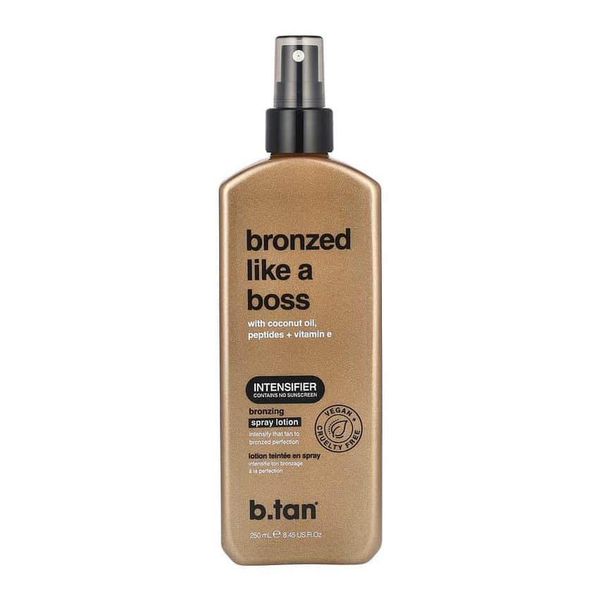 Bronzed Like A Boss, Bronzing Spray Lotion with Coconut Oil, Peptides + Vitamin E