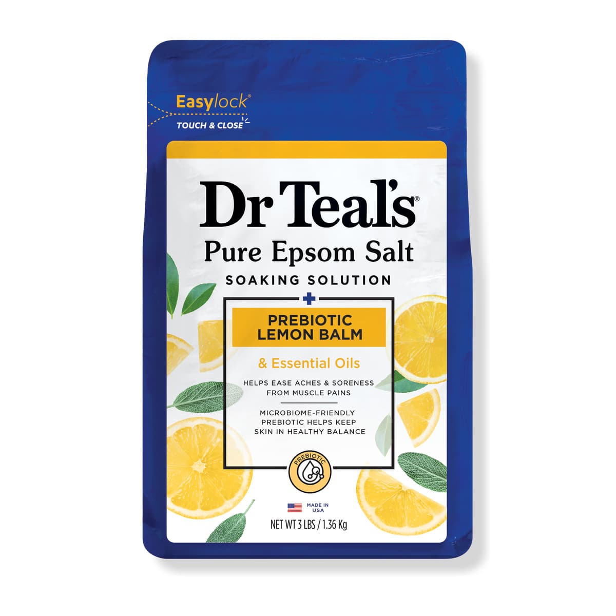 Pure Epsom Salt Soak, Prebiotic Lemon Balm with Essential Oil Blend