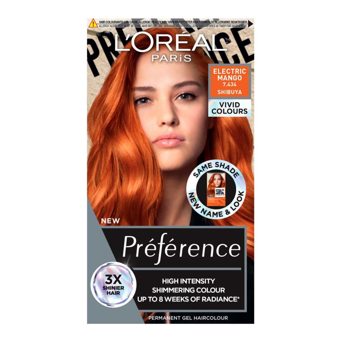 Paris Preference Vivids Permanent Hair Dye, Intense Luminous Colour, Electric Mango 7.46