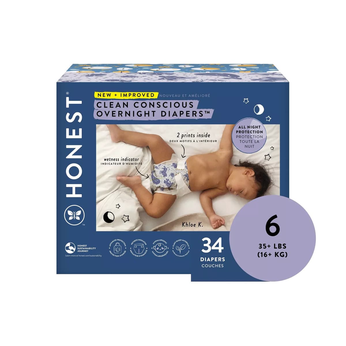 Clean Conscious Disposable Overnight Diapers Cozy Cloud + Star Signs - Size 6