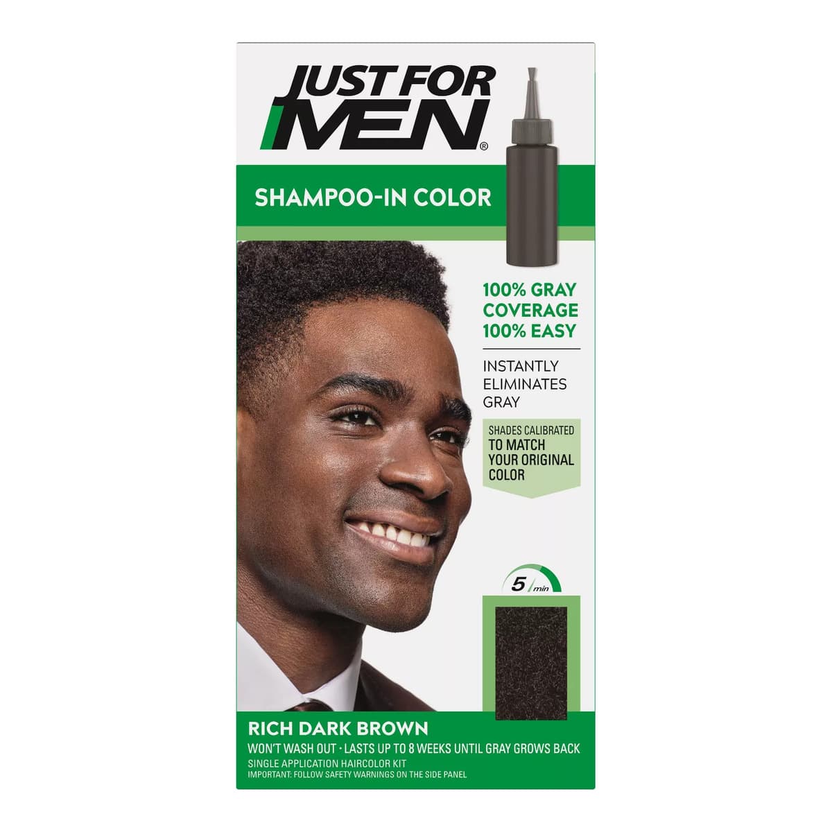 Shampoo-In Color Gray Hair Coloring for Men - H47 - Rich Dark Brown Shade