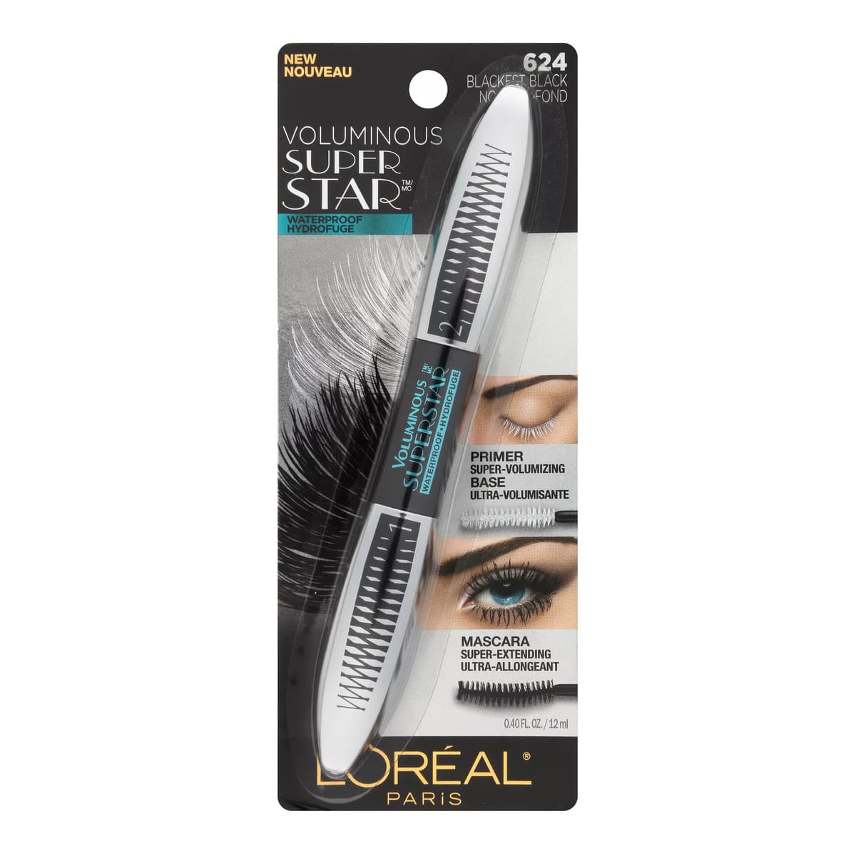 Voluminous Superstar Mascara, #624 Waterproof Blackest Black