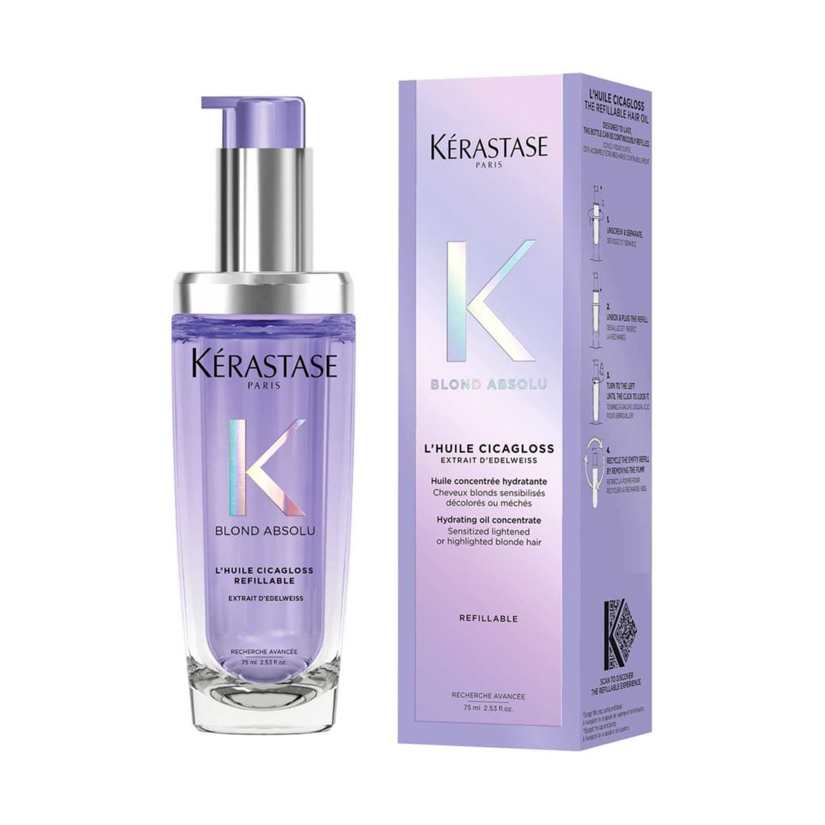 Kérastase Blond Absolu Hair Oil Huile Cicagloss Refillable Bottle, for Blonde or Lightened Hair with Hyaluronic Acid