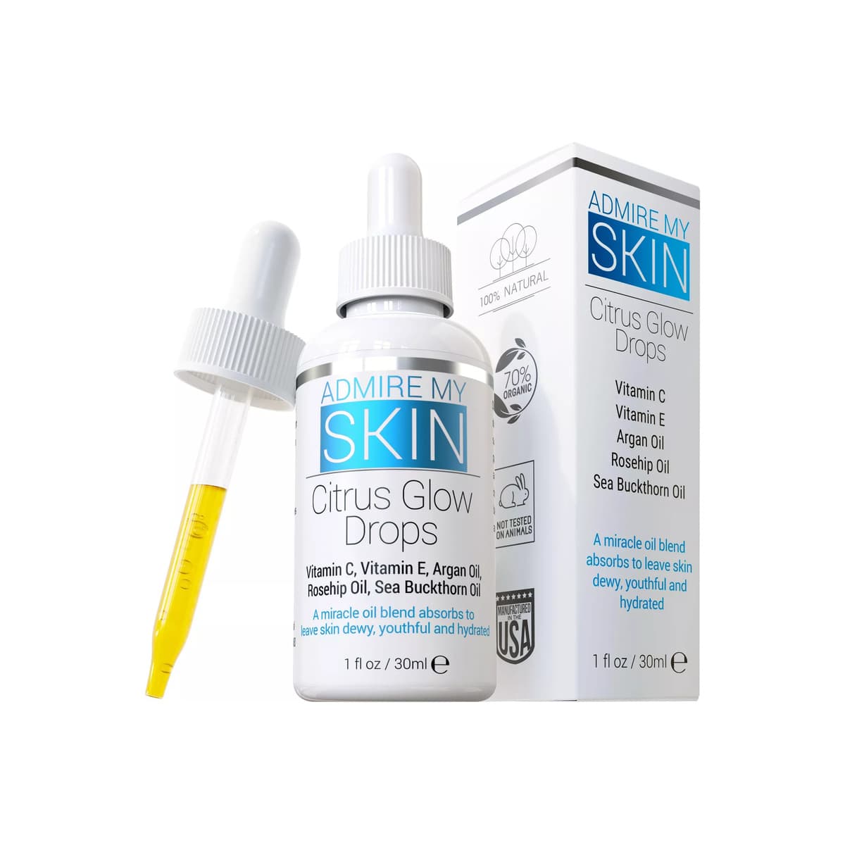 Vitamin C Face Oil For Glowing Skin - Organic Facial Oil Brightens Dull, Dry Skin With Vitamin E Oil + Argan Oil + Rosehip Oil