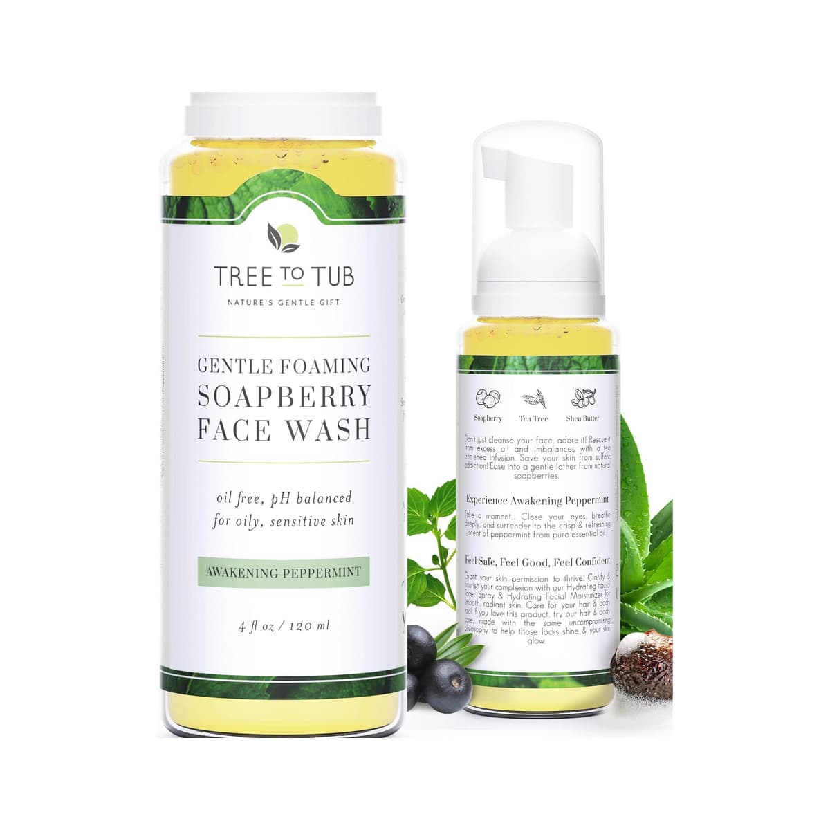 Sensitive Skin Face Wash for Oily Combination Skin - Gentle Tea Tree Face Cleanser for Women & Men, All Natural Peppermint Facial Cleanser